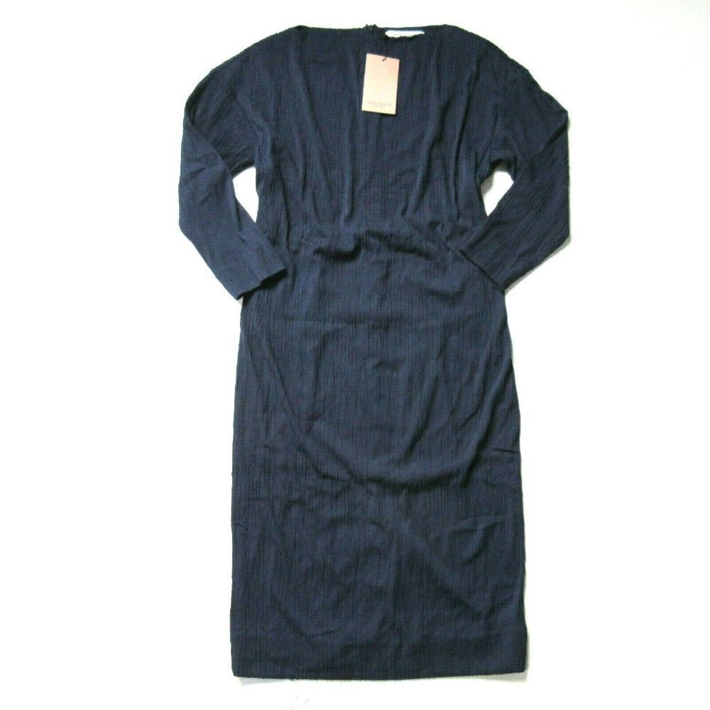 NWT MM. Lafleur The Oak in Aegean Blue Pleated Jersey Textured Knit Dress S